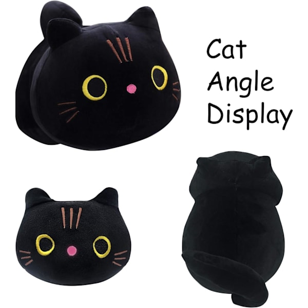 Svart katt plysj Kawaii katt pute Svart katt utstoppet dyr plysj søt rund