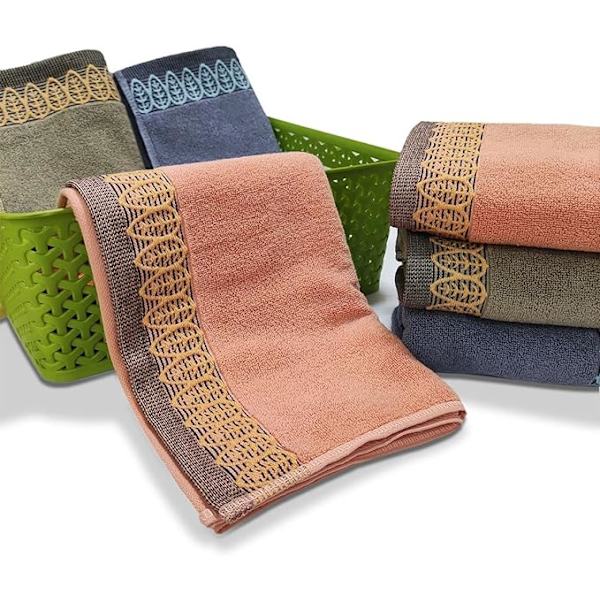 Ultra absorberende og myke bomullshåndklær (3-pakning, 35*75 cm) for hånd, ansikt, treningsstudio og spa (3 farger) mursteinsrød, blå og lys kaffefarge