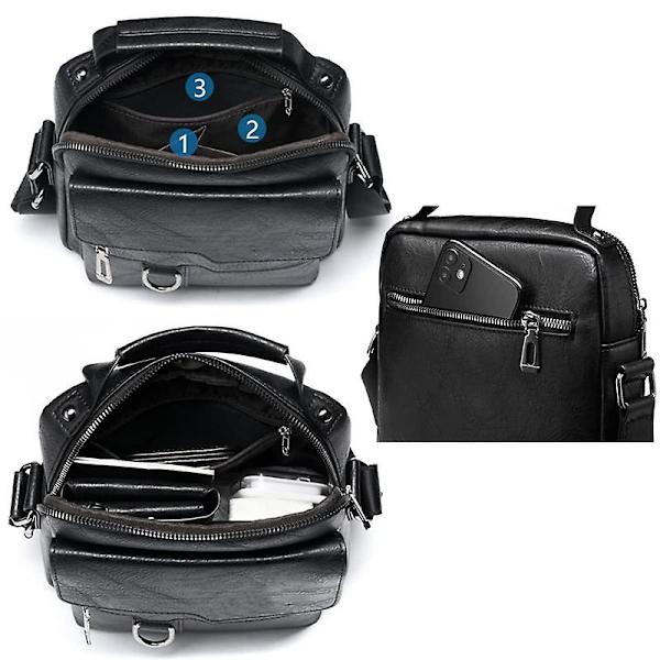 Messenger Bag kompatibel Män Crossbody Axelväska Liten Vintage PU Läder Satchel Väska Sidokropp Handväska