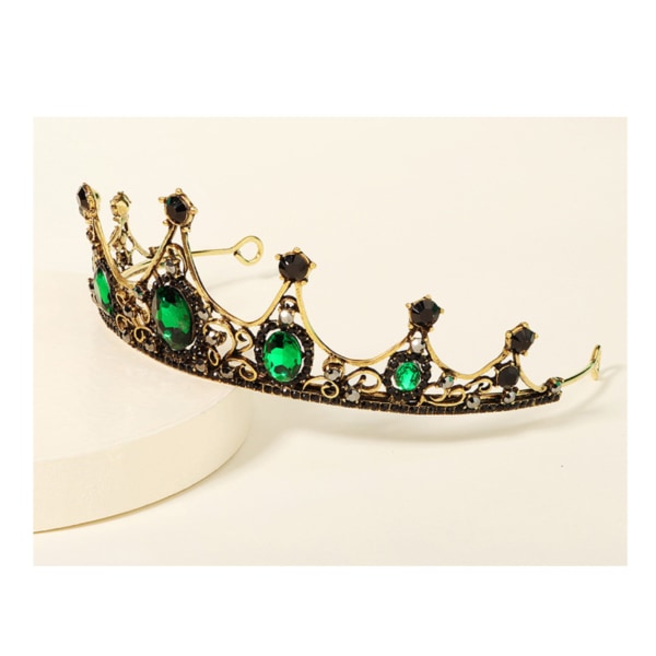 Vintage Grön Rhinestones Kristall Bröllop Krona Brud Tiara