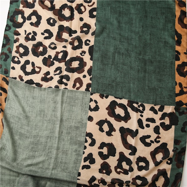 Leopardmönstrad Sjal för Kvinnor, Djurmönster, Mode, Bomulls- och Linnesjal med Frans, Lång, Stor, Lätt, Varm, Sjal, Stole, Wraps