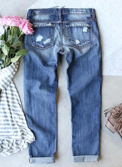 Dam Ripped Leopard Floral Patchwork Jeans Destroyed Slim Fit Denim Byxor