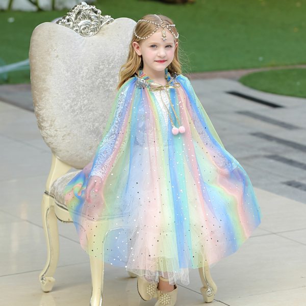 Färgglad prinsesskappa, prinsessmantel, prinsessklänning, festdräkt