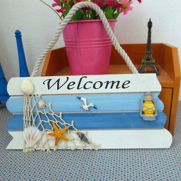 Wooden Welcome Sign Front Door Nautical Decor