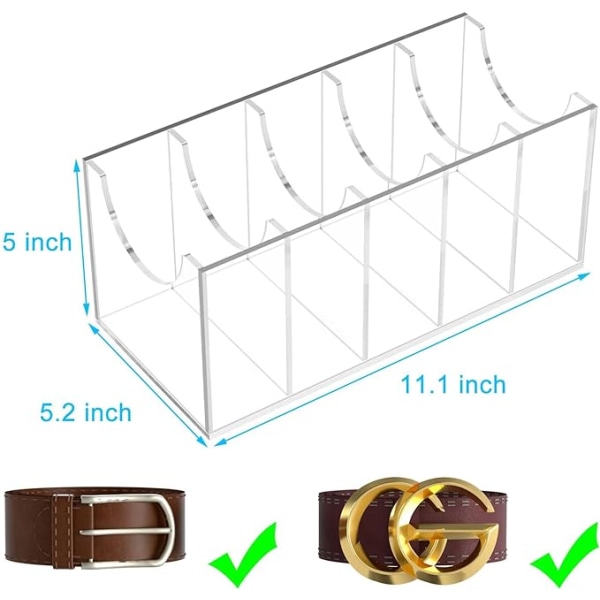 Bæltearrangør, Akryl Bælteopbevaringsholder til Skabet, 5 Rum Display Etui til Slips og Sløjfe Klar 28*13.2*12.7cm