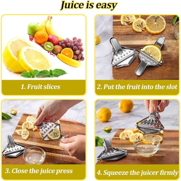 Manuel Citronpresser i Rustfrit Stål, 6 stk. - Robust Citronpresser i Rustfrit Stål til Vandmelon, Citron, Fersken, m.m.
