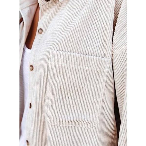 Kvinner Corduroy-skjorter Uformell Langermet Button Down Bluser Topp hvit XL