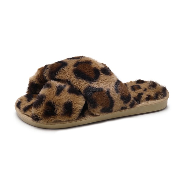 Kvinners kryssbånd slip-on åpne tå fuzzy hussko 7-8 tommer.