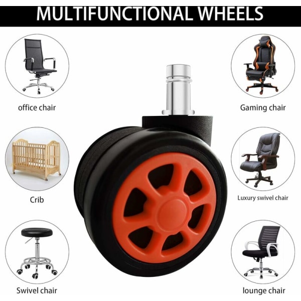 Spillestolhjul, utskiftbare erstatningshjul med anti-fall funksjon