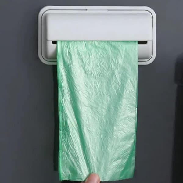 2 stk. plastveggmontert søppelposebeholder, søppelposearrangør, søppelposedispenser, multifunksjons oppbevaringsboks, （hvit, 15*6,5 cm）