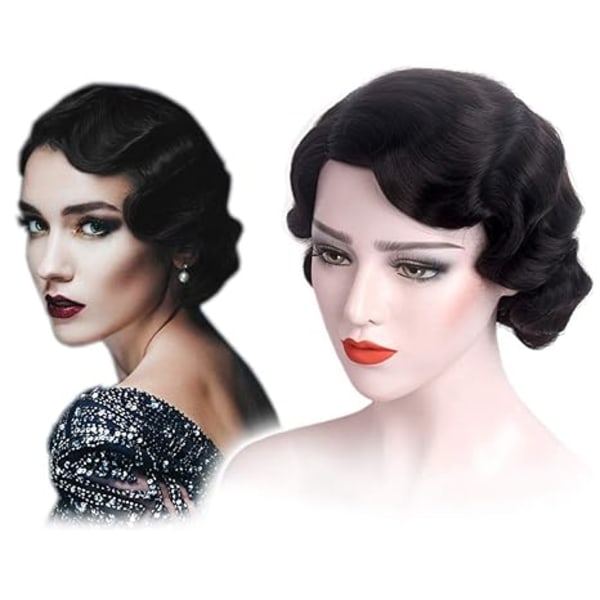 20S Finger Wave Wig Flapper kiharat synteettiset hiukset naisille 1920-luvulta