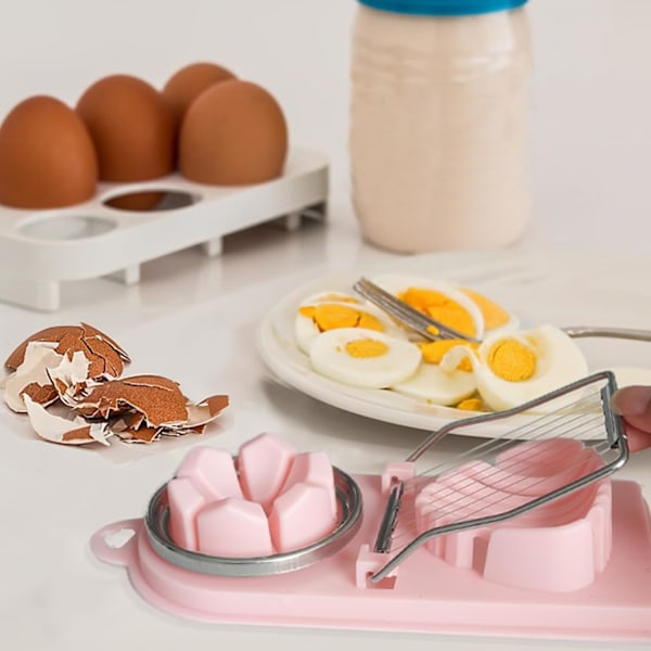 Ägg Skivare, 2 i 1 Äggkutter, Kokt Ägg Skivare, Multifunktionell, för att Skära Ägg, Banan, Jordgubbar, Kiwi (Rosa)