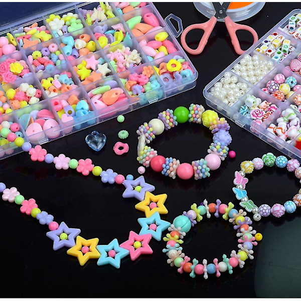 24 rutnät Diy handgjorda pärlade barns leksak kreativa lösa distanspärlor hantverk gör armband halsband smyckesats flickleksak present