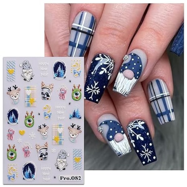 6 ark Christmas Nail Art Stickers Dekaler Självhäftande Söt Santa Snowfl