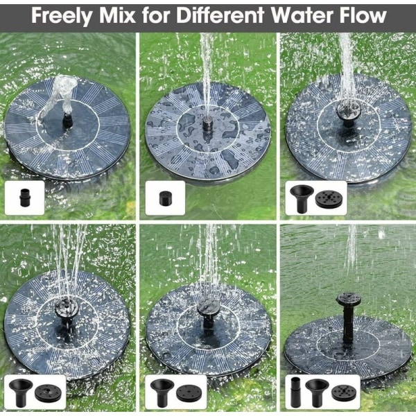 Solcelledrevet fontene, 1,4 W solcelledrevet dam pumpe med 4 effekter, maks høyde 70 cm, solcelledrevet pumpe, solcelledrevet flytende fontenepumpe for hagedam eller fuglebad 16 cm