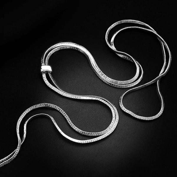 Utdragbar lång halsband, tröjkedja, silver,