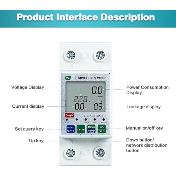Hjemme Voltmeter Amperemeter, Tuya WiFi Smart Genopkobling Beskytter, Strøm Spænding, Energiovervågning, Relæ, Afbryder, Switch Beskytter, Med Indikator