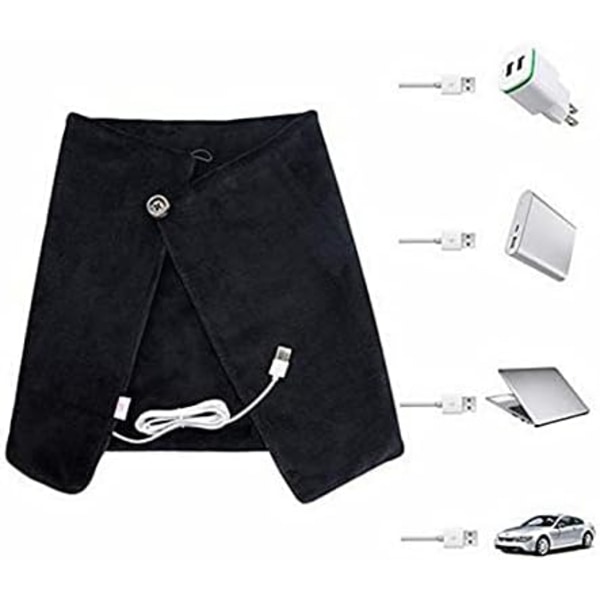 Elektrisk Opvarmet Sjal Opvarmnings Tæppe Åndbart USB Opvarmet Sjal Unisex til Smertelindring Skulder Knæ Mave Sort M