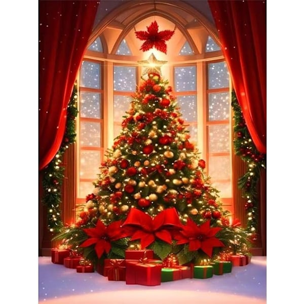 Juldiamantmålning Kit - Julgran Diamantkonst för Vuxna, Julgran Gemmålning Hantverk för Vuxna Hemvägg Dekoration, DIY 5D Gem Art C