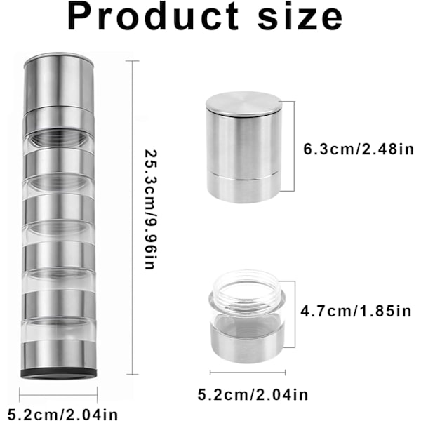 5 i 1 Mini Krydderbokser med Krydderkvern Pepperkvern Manuell Kverning Saltkvern Krydderkvern med 5 Flasker Transparent Beholder for Piknik BBQ Reise