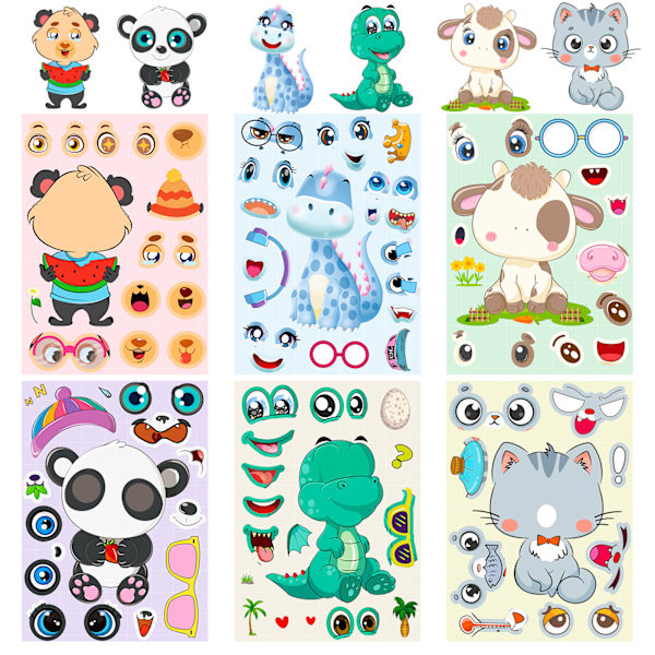 12 kpl Lapset Tee Oma Eläintarran Tarrat Sarjakuva Panda Dinosaurus K