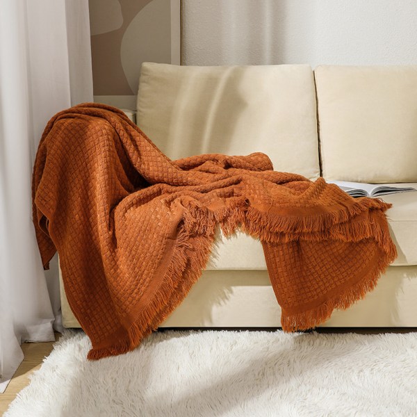 Kasteteppe for Couch-Soft Boho Christmas, Cozy Fall Knit Orange Waffle T