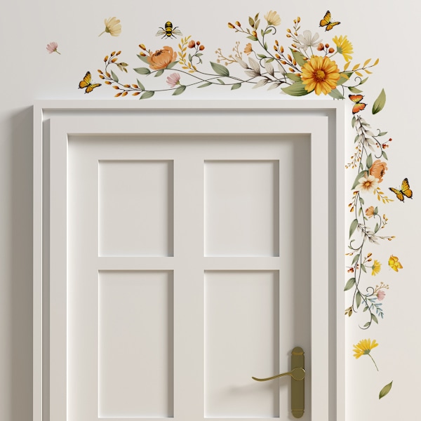 Blommig växt väggdekaler blommor fjäril väggdekal avtagbar väggdekal dekoration dekaler för vardagsrum sovrum kontor soffa bakgrundsvägg D