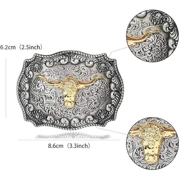 Long Horn Bull Western Beltespenne 8,6*6,2cm Sølv