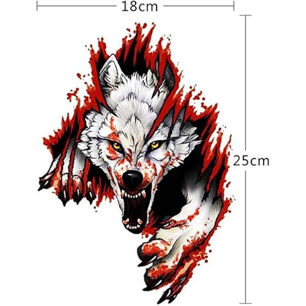 2 stk 3D Ulvehode Klistremerke, 3D Bilsticker, Rasende Ulv, Morsomme Motorsykkeltilbehør, PVC, 18 x 25 cm