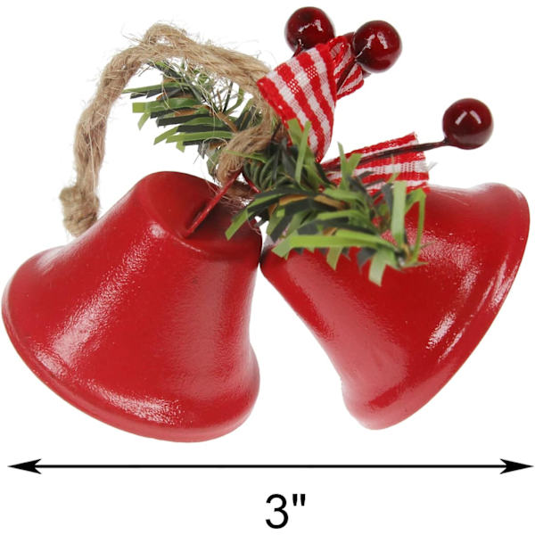 6 stk røde juleklokker, juletrehengende ornament metall bjelleklokker for jul
