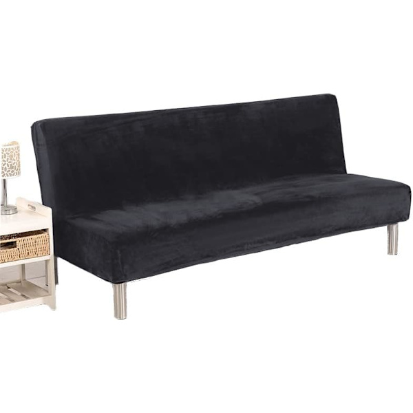 Sæt med 1 armløst sofaovertræk til sovesofa uden armlæn, sort, størrelse: 190-210 cm