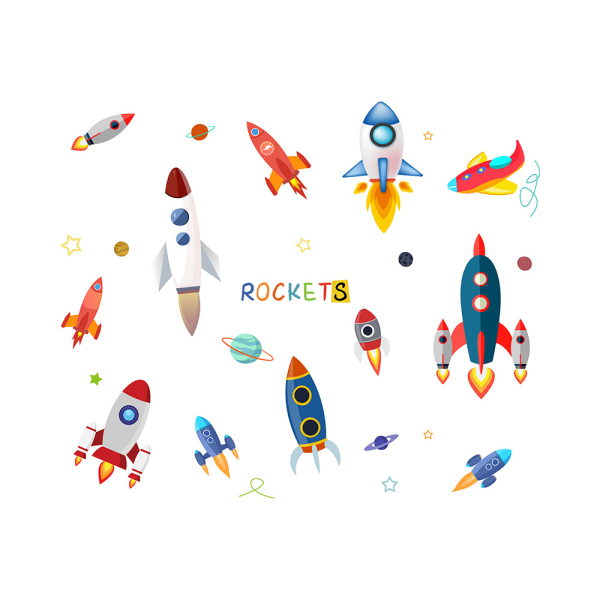 En set Planet Rocket Plane Väggdekaler Väggdekor Väggdekoration för