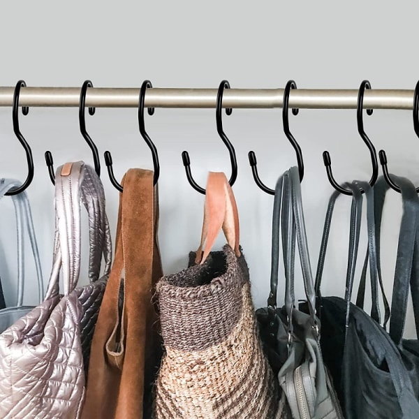 15-pack väska hänge för garderob, unik twist design väska hänge krokar, väska arrangör krokar för garderob stora garderob S krokar för hängande handväskor plånböcker kläder (svart) 13cm