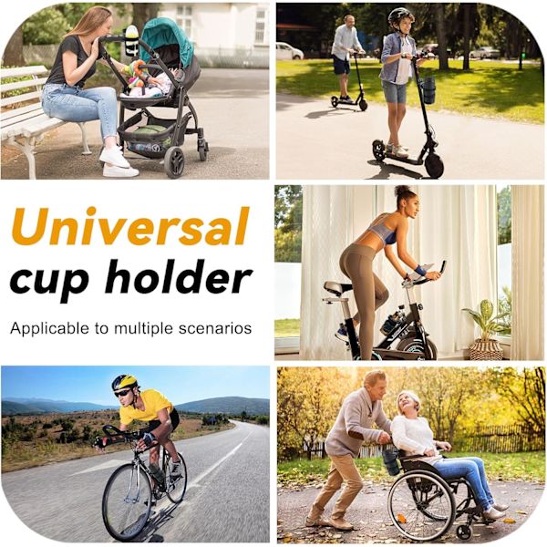 Barnevognskopholder, Universal Flaskeholder til Barnevogn Cykel Scooter med 360° Rotation, Passer til de fleste Kopper