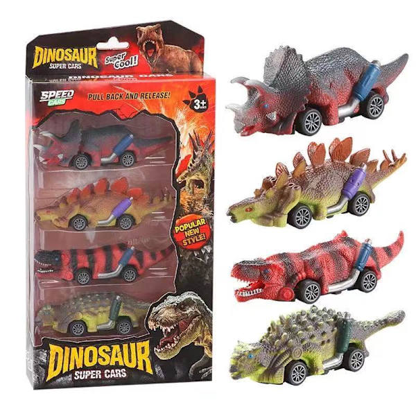 Dinosaurusauto vetää taakse (4 autoa)