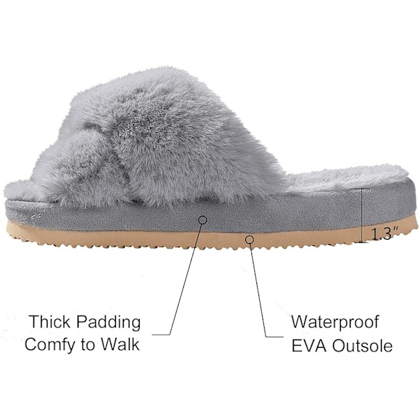 Kvinder Bløde Plys Letvægts Hjemmesko Fuzzy Krydsbånd Slip on Open
