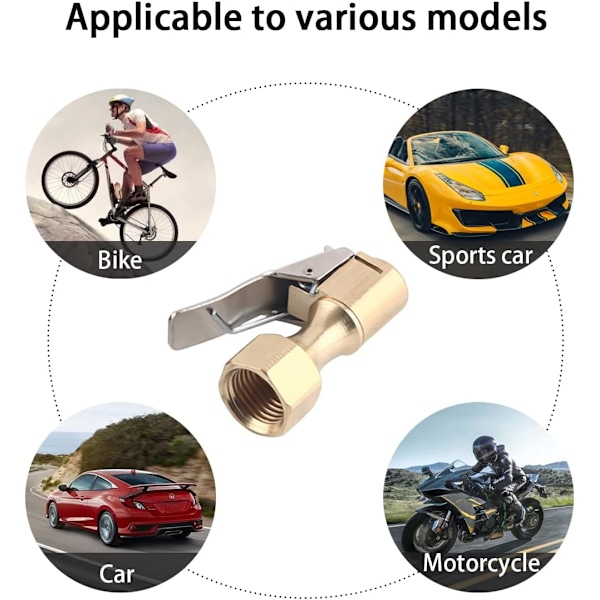 Pieces Däckventil Adapter, Mässing Däckventil Uppblåsningsklämma, Omvandlingshuvudklämma för Ventiler, Uppblåsningsventilklämma Klämma Koppling Adapter för Bil