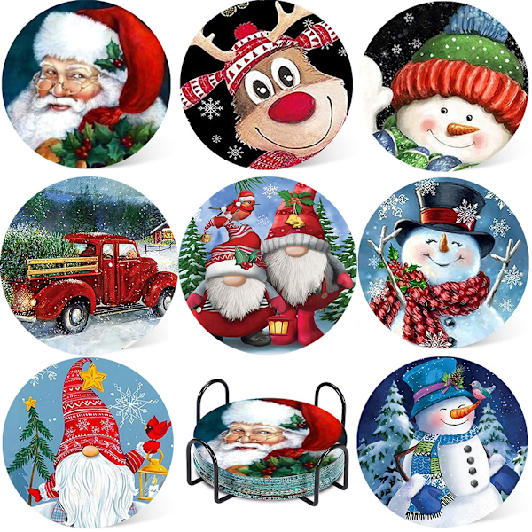 8 Pcs Christmas Diamond Painting Coasters Kits with Holder,DIY Diamond Art Coaster Kits for Adults & Kids,Paint with Diamonds Coasters Craft Supplies