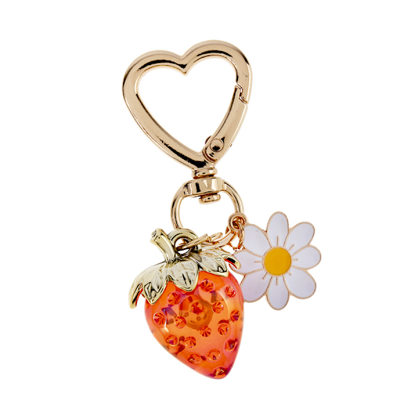 Cute strawberry keychain, aesthetic bag pendant, kawaii keychain with heart, flower and daisy, accessories, decor for girl, purse, gift