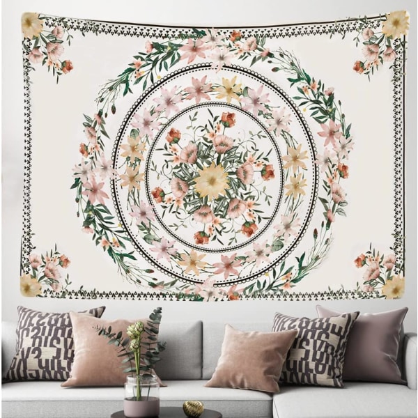 Mandala Blomster Natur - Veggteppe - 200x150 cm - Stort veggteppe