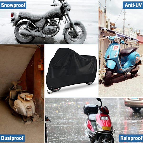 Vattentät motorcykelöverdrag vinter sommar XXL med nyckelhål, skydd mot damm snö regn vind UV presenning för skoter cykel 245x105x125c