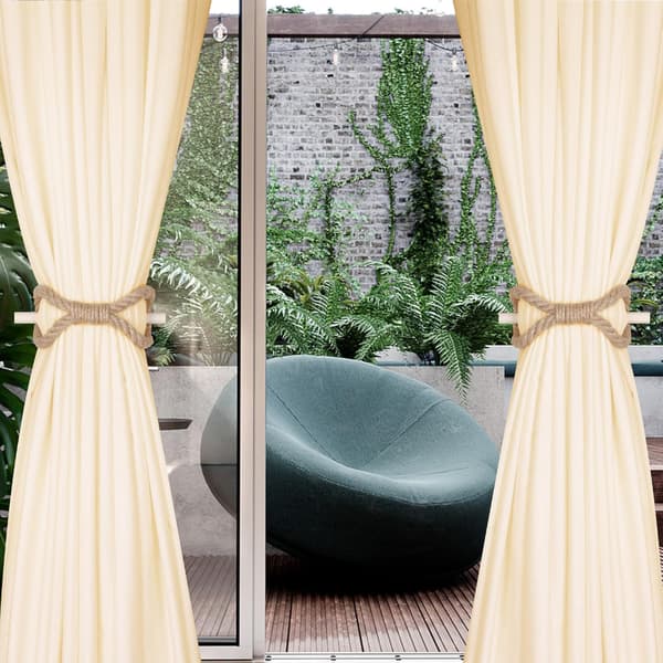 2-pack handgjorda gardinuppsättningar i rustik stil med trähamparep (jute rep, 2)