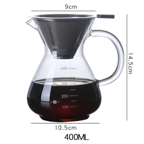 Håndbrygget Kaffemager, Manuel Kaffefilter, Håndbrygget Kaffemager Kop 400ml, Håndbrygget Kaffemager, Borosilikatglaskande, Manuel Håndbrygget Kaffe