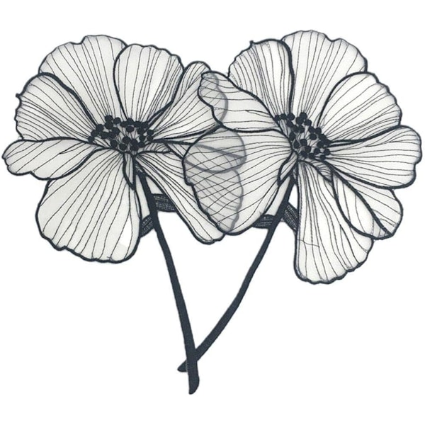 2 stk 27 cm svarte blomsterbroderte lapper, stryke-på applikasjonslapper blomsterlapper for broderi reparasjon, T-skjorte håndverk
