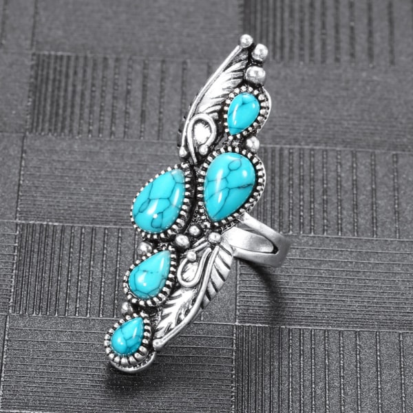Vintage blå turkos ring Droppformad stenring Silverpläterad Fashion