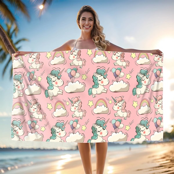 Unicorn Badlakan Kompatibelt Barn 160x180cm Mikrofiber Sandfritt Snabbtorkande Badhandduk Rosa Regnbåge