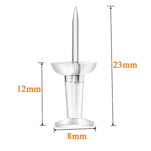 Työntönastat, läpinäkyvä muovipää, teräspää, 100 kpl, 23*8mm