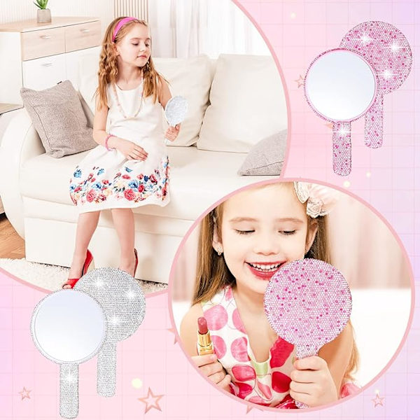 2 st Rhinestone Hand Mirror Bröllop Bling Hand Held Mirrors Ador
