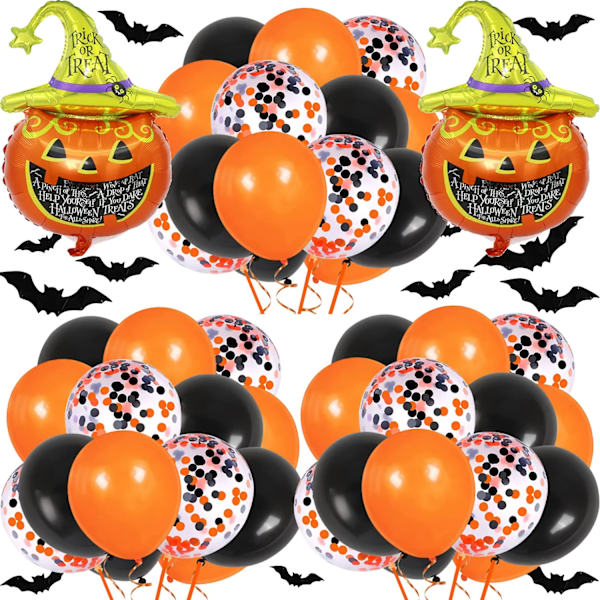 72 stk. 12 tommer Halloween ballondekorationer sorte orange konfetti ballon
