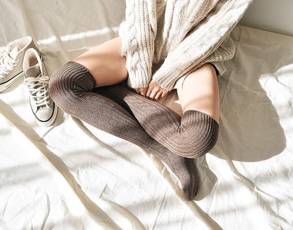 Kvinnors Over The Knee High Boot Socks brun 65cm
